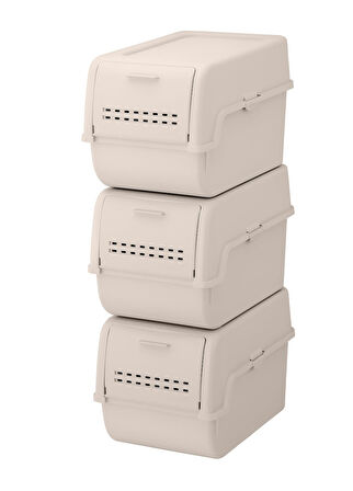 Motek MT-40 S-Box 8 Litre 3'lü Çok Amaçlı Organizer Düzenleyici Bej ( 3*8Litre )