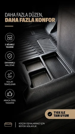 Sahler Tog T10X 2023+ Uyumlu 4.5D Pro Premium Havuzlu Oto Paspas Ve Organizer