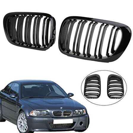 Bmw e46 m3 ön böbrek panjur piano black - m3 logolu 2001 - 2005 çift tırnak