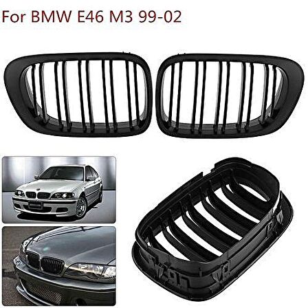 Bmw e46 m3 ön böbrek panjur piano black - m3 logolu 2001 - 2005 çift tırnak