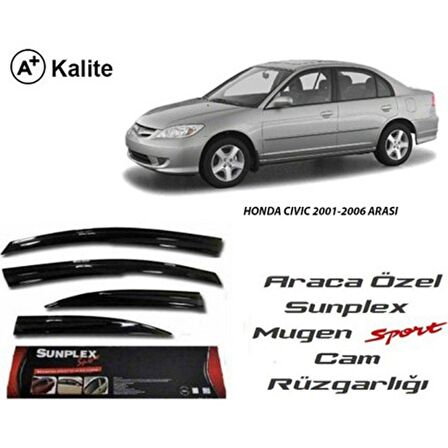 Honda civic uyumlu cam rüzgarlığı 2001 / 2006 mugen tip sunplex