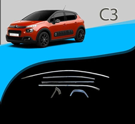 AUTOGP  Citroen c3 cam çerçevesi kenar çıtası krom tamtur 2017+ 12 parça