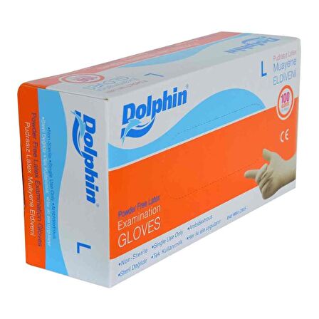 Dolphin Pudrasız Latex Muayene Eldiveni Büyük Boy (L) 100Lü Pkt