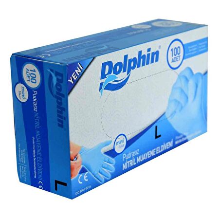 Dolphin Pudrasız Mavi Nitril Eldiven Büyük Boy (L) 100 Adet