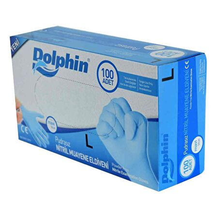 Dolphin Pudrasız Mavi Nitril Eldiven Büyük Boy (L) 100 Adet