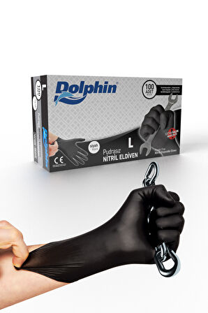 Dolphin Pudrasız Ekstra Kalın Siyah Nitril Eldiven (100 Adet/Kutu)