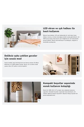 Bosch 62,5 m² HEPA Filtreli Otomatik ve Sessiz Uyku Modlu Bakteri Giderici Hava Temizleyici