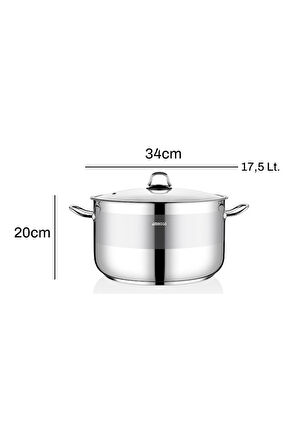 Saphire Paslanmaz Çelik 34 cm Cam Kapaklı Derin Tencere
