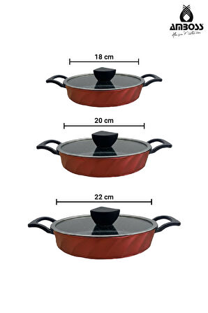 Vento 6 Parça Cam Kapaklı Döküm Sahan Omlet Seti (Kırmızı)