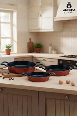 Vento 3 Parça Döküm Sahan Omlet Seti (Kırmızı)