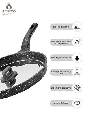 Döküm Granit Kapaklı Balık Tavası 34 cm