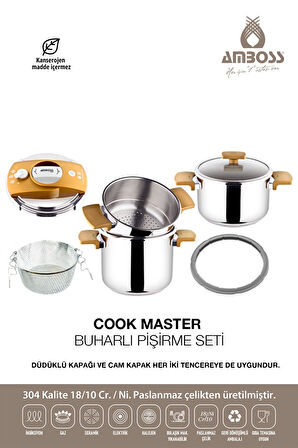 Cook Master 7 Parça Çok Fonksiyonlu Paslanmaz Çelik Buharlı Düdüklü Tencere Seti