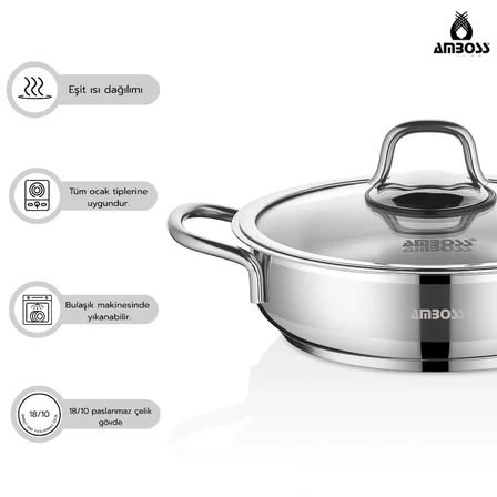 Amboss Saphire 6 Parça Paslanmaz Çelik Cam Kapaklı Sahan Seti