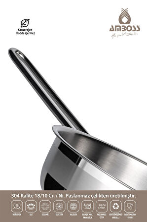Saphire 26 Cm Paslanmaz Çelik Saplı Cam Kapaklı Tava Sap-4790 Indüksiyon Tabanlı