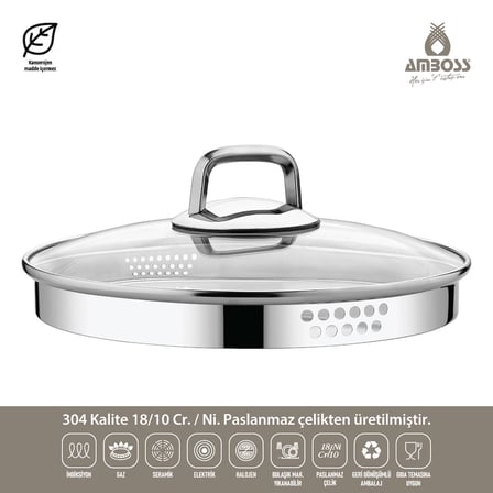 Amboss Diamond Strainer 8 Parça Süzgeçli Cam Kapaklı Çelik Tencere Seti