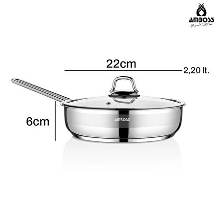 Saphire Paslanmaz Çelik Cam Kapaklı Tava 22x6 cm
