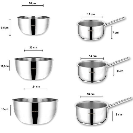 Neptün 6 Parça Paslanmaz Çelik Karıştırma Kabı Sütlük Seti 