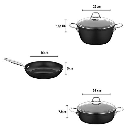 Milena 5 Parça Yanmaz Yapışmaz Titanyum Kaplama 26 Cm Tencere Tava Seti