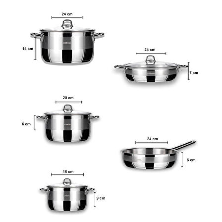 Silvana 9 Parça Tüm Ocaklara Uyumlu Paslanmaz Çelik Tencere Tava Sütlük Seti