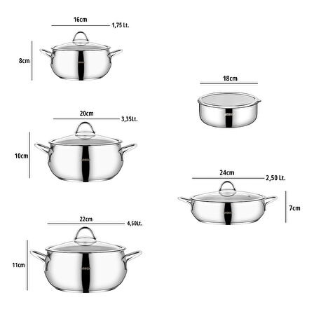 10 Parça Cook SteelBox Paslanmaz Çelik Tencere ve Saklama Kabı