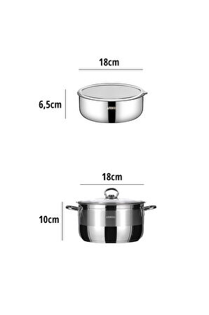 4 Parça Cook and Store Paslanmaz Çelik Tencere Saklama Kabı Pratik Set