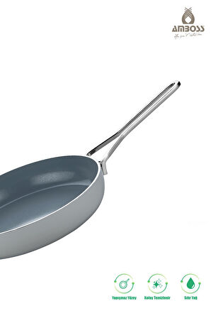 3 Parça Nova Midi Yanmaz Yapışmaz Seramik Basık Tencere Tava Seti 24 cm – Gri