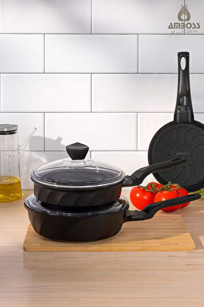 Vento 6 Parça Döküm Cam Kapaklı Tava 18-22-26 cm