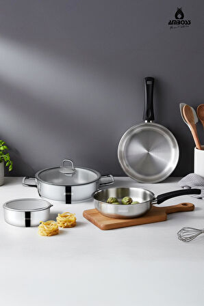 Master Class 6 Parça Paslanmaz Çelik Tencere Tava Saklama Kabı Seti