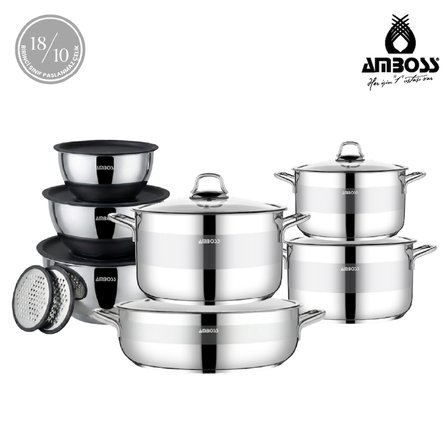 KitchenPro 17 Parça Paslanmaz Çelik Karıştırma, Saklama & Tencere Seti