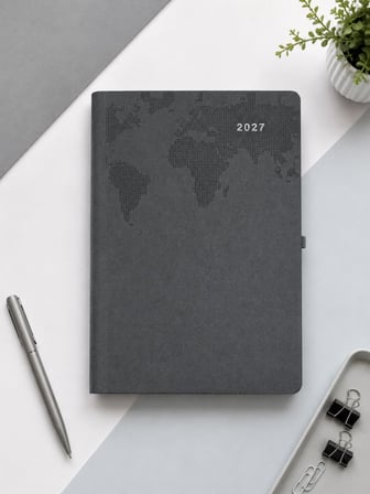 Ofisinn 2027 Termo Deri Kapak 17x24 cm Planlayıcı Günlük Ajanda 70 gr Gri