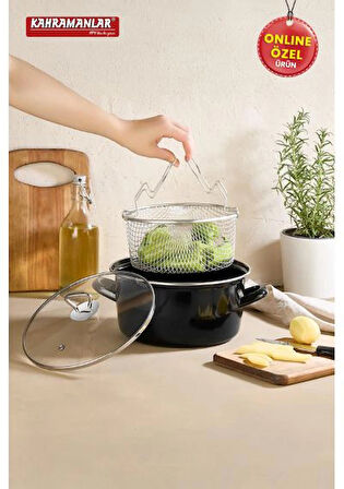 Kahramanlar Cips Chef 22 Cm Emaye Kızartma Tenceresi