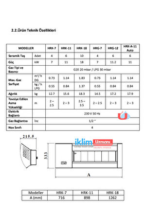 Hoşseven HRK-11 1100 W Seramik Radyant Isıtıcı / 6 taş / 11 KW