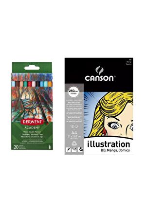 Canson Manga A4 Defter Academy Water Soluble Marker 20 Renk Keçeli Kalem Set