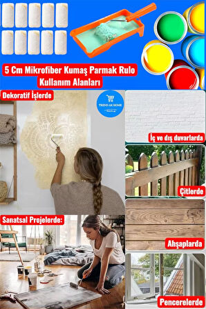 5 CM MİKROFİBER KUMAŞ PARMAK BOYA RULOSU 10 ADET YEDEK RULO BAŞLIĞI (SADECE RULO başlık