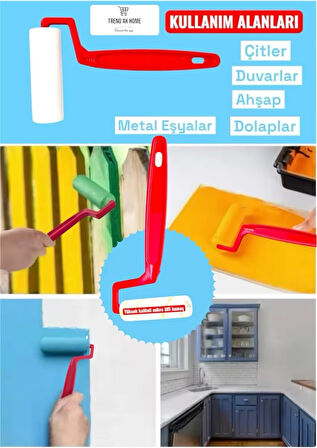 4LÜ PROFESYONEL BOYACI SEET KAPI DOLAP VE BENZERİ ALAN BOYAMA FIRÇA PLASTİK RULO YEDEK RULO 