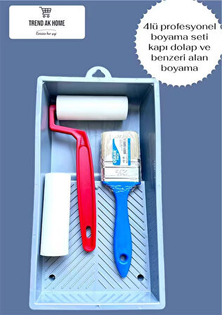  4LÜ PROFESYONEL BOYACI SEET KAPI DOLAP VE BENZERİ ALAN BOYAMA FIRÇA PLASTİK RULO YEDEK RULO 