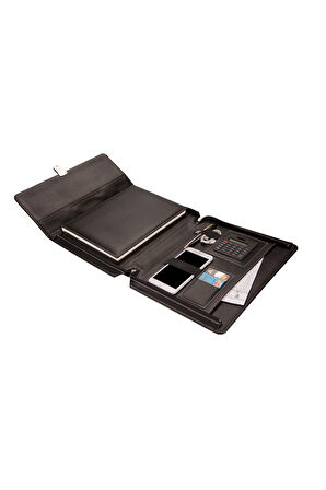 Organizer Ajanda Diplomat Kulplu Fermuarlı Tarihsiz Düz 20x28 Defterli Padfolio Vegan 28x34,5 cm