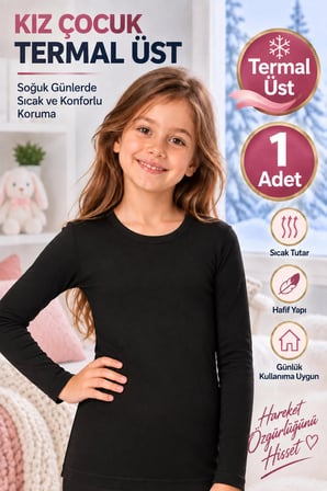 Kız Çocuk Termal Üst (Tutku Yetkili Satıcısı) 1 Adet Siyah Uzun Kollu Kışlık İçlik Fanila