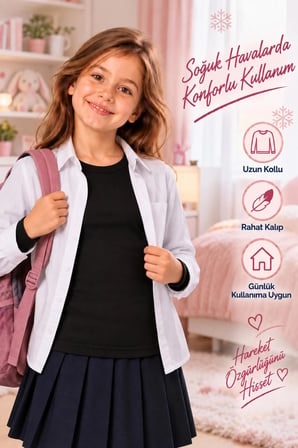 Kız Çocuk Termal Üst (Tutku Yetkili Satıcısı) 1 Adet Siyah Uzun Kollu Kışlık İçlik Fanila
