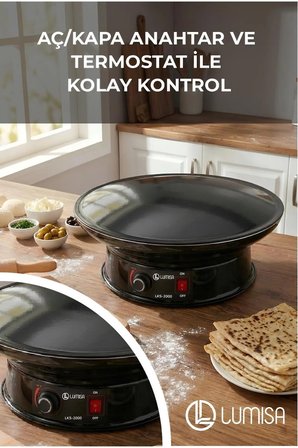 Elektrikli Katmer ve Gözleme Sacı LKS-2000 Termostatlı Emaye Yüzeyli 55 CM Büyük Boy (1500 Watt)