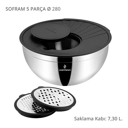 Sofram 5 Parça 28 cm Karıştırma ve Saklama Kabı 7,30 Litre 