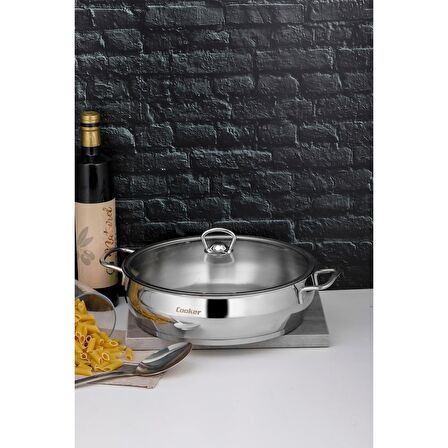 Cooker 18/10 Çelik Lara 28CM Basık Tencere (5.5litre)