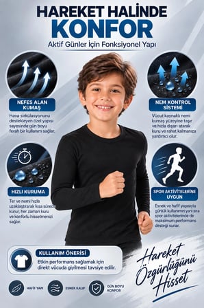 Erkek Çocuk Termal Üst (Tutku Yetkili Satıcısı) 1 Adet Siyah Uzun Kollu Kışlık İçlik Fanila