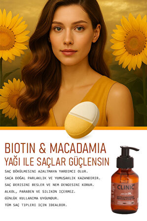 Biotin & Macadamia Saç Bakım Yağı – Dökülme Karşıtı, Güçlendirici Etki - 100 ml