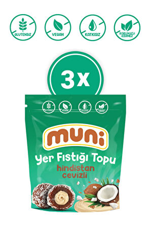 Glutensiz, Katkısız Hindistan Cevizli Yer Fıstığı Topu 3'lü