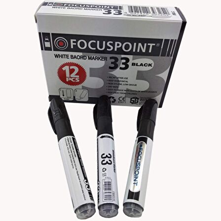 Focuspoint 33 Beyaz Tahta Kalemi Kartuşlu 12'li Siyah