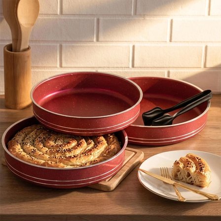 Porsima Montella 3lü Tepsi̇ Seti Fırın Tepsisi 26-28-30cm Kızıl