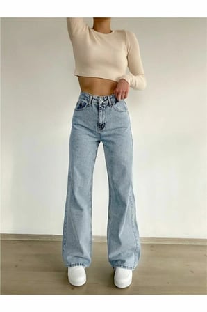 Nvn Hsn Cnk Fashion Nova Likralı Salaş Kadın Orta Kar Mavi Bel Salaş Paça New Sezon