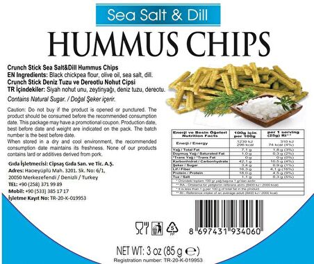 Deniz Tuzlu ve Dereotlu Vegan Glütensiz Fırınlanmış Nohut Cipsi (Hummus Chips)