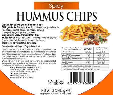 Baharat Aromalı Vegan Glütensiz Fırınlanmış Nohut Cipsi (Hummus Chips)